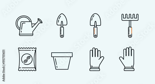 Gardening tools vector icons set