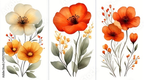 Elegant floral illustrations with vibrant petals