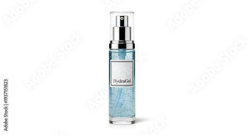 Wallpaper Mural This is a product photo of a blue liquid serum bottle with a pump Torontodigital.ca