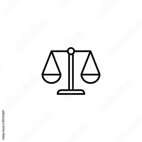 Simple black and white illustration of a balance scale representing justice and fairness.