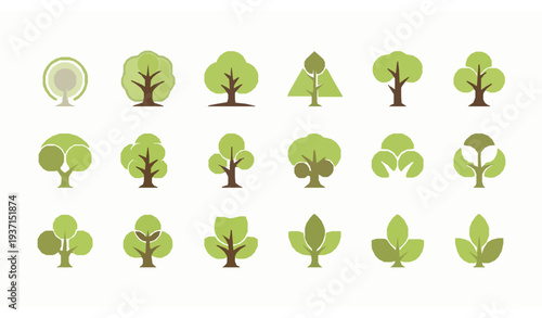 Minimal tree icon logo set modern abstract forest ecology brand symbol vector collection isolated on white background