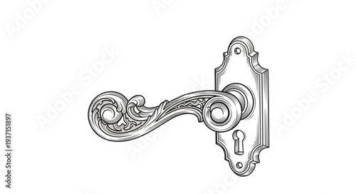 Elegant antique door handle illustration, showcasing intricate design and detail.