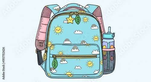Colorful Childrens Backpack with Space and Star Design.
