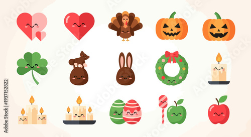 Holiday icons festive symbols and illustrations