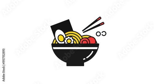 Stylized ramen bowl with chopsticks