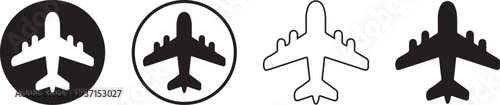 Four different airplane icons in various designs and colors on white background