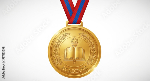 Gold Medal Award with Red and Blue Ribbon.