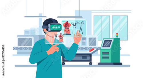 VR/AR Medical Technology: Doctor Interacting with Holographic Anatomy & Surgical Tools for Advanced Digital Healthcare and Training