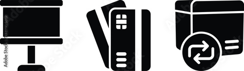 Presentation board, server racks, recycling box icons