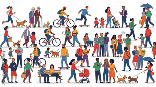 Diverse group of people engaging in various outdoor activities.