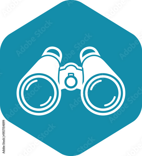 Binoculars vision icon inside hexagon geometric badge modern observation equipment symbol minimal vector illustration for travel and exploration design