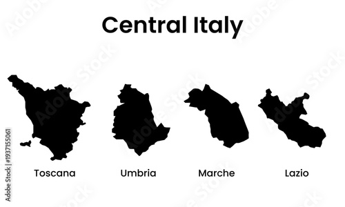 Central Italy Regions Silhouette Map Toscana Umbria Marche Lazio
