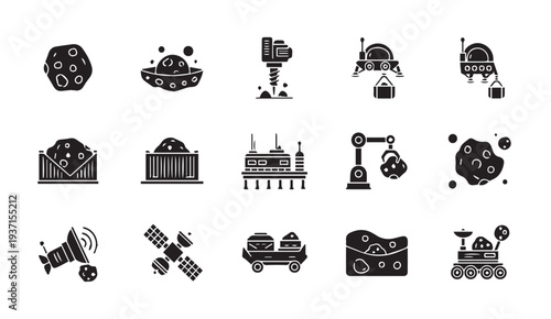 Space mining and industrial icons for business and technology concepts