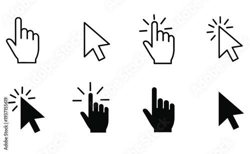 Computer mouse and hand cursor icons