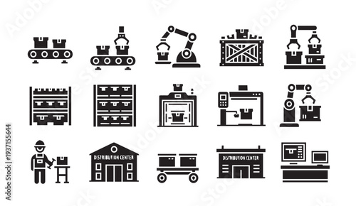 Industrial icons for logistics and manufacturing processes