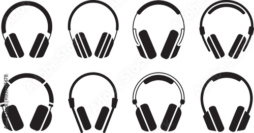 Headphone silhouettes in black headphones audio music