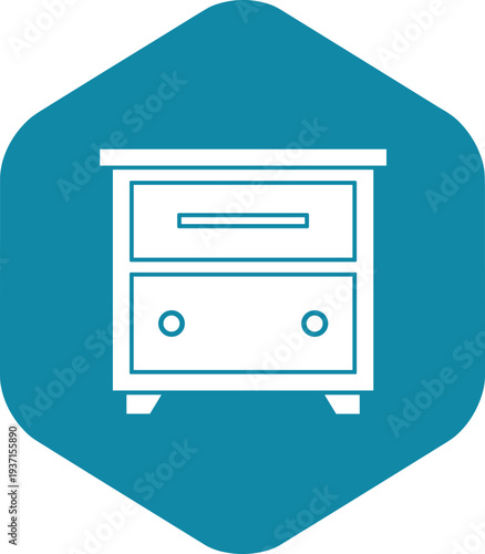 Bedside table furniture icon inside hexagon geometric badge modern home cabinet symbol minimal vector illustration for interior and bedroom design