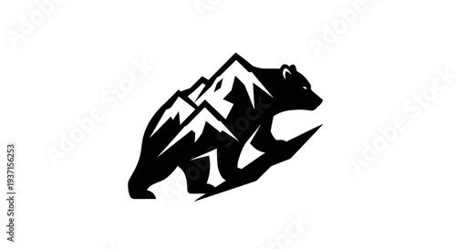 Bear and mountain silhouette illustration