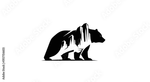 Bear and mountain silhouette illustration