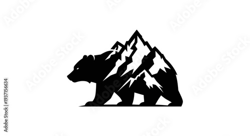 Bear and mountain silhouette illustration