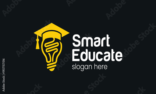 Smart Educate Logo Education and Knowledge Concept with Graduation Cap.