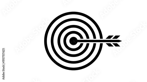Black and white target with arrow hitting the center.