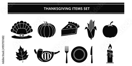 Thanksgiving dinner setting with traditional food and dining utensils