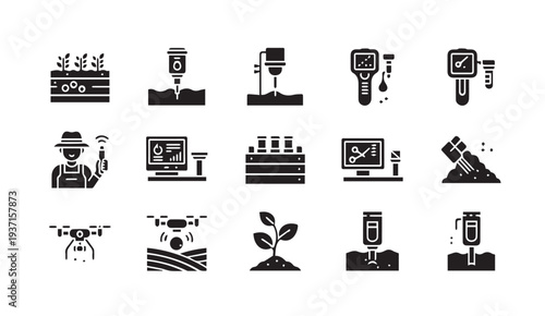 Modern agriculture technology icons set for farming and cultivation