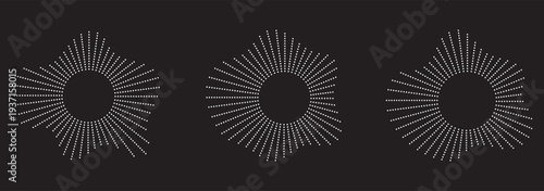 Collection of magenta and cyan white circular sound wave. Sound equalizer icons with lines and dots, white circular sound wave frames, abstract radial music icons. 