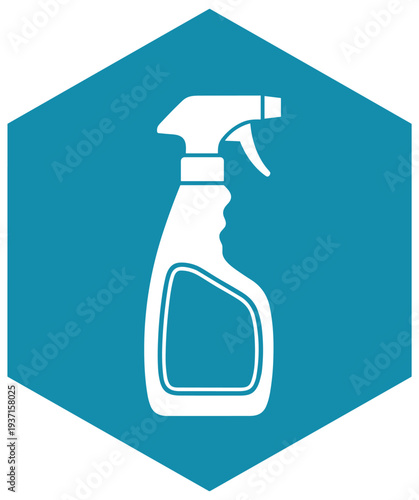 Spray bottle cleaning icon inside hexagon geometric badge modern household sanitizer symbol minimal vector illustration for hygiene and maintenance design
