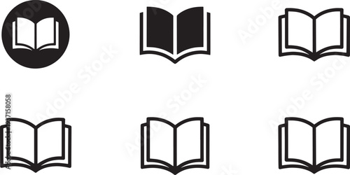 Identical open book in various styles and shapes symbols education learning