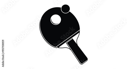 Black ping pong paddle and ball graphic design simple silhouette