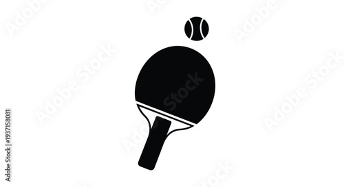 Table tennis paddle and ball depicted in a striking black silhouette