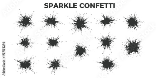 Collection of sparkle confetti illustrations on white background from various viewpoints