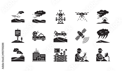 Collection of modern technology and industry icons for business projects