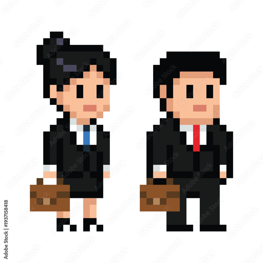 Fototapeta premium pixel art businessman and businesswoman character set