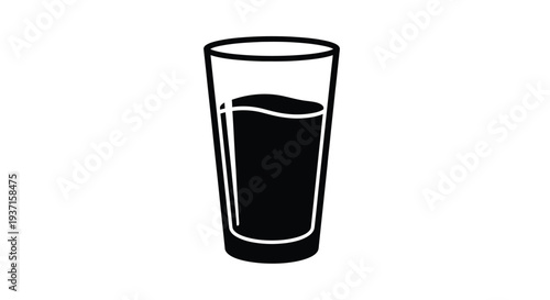 A black glass of liquid partially filled with a bold silhouette
