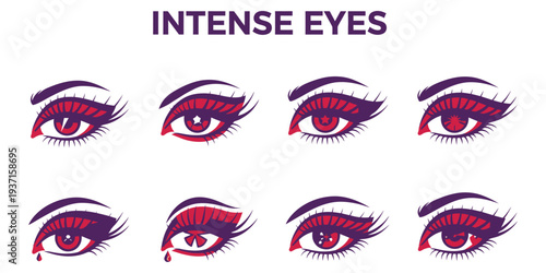 Intense Eyes Illustration Featuring Various Emotional Expressions and Gaze Directions