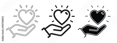Vector set of a heart in hand in three styles.