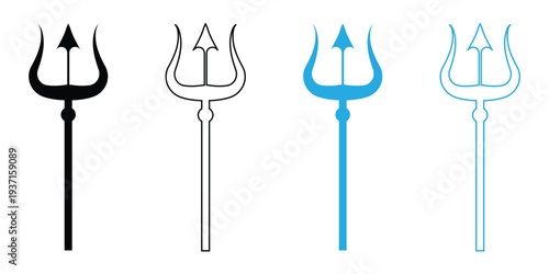 Trident Silhouette Icon Set – Mythology, Poseidon, and Fantasy Vector Illustrations