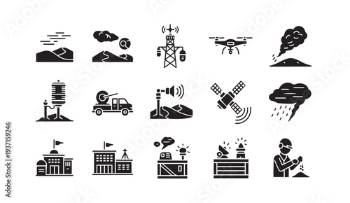 Weather monitoring and communication technology icons for business and emergency response
