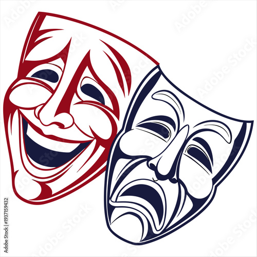 comedy and tragedy theater masks in dramatic silhouette illustration