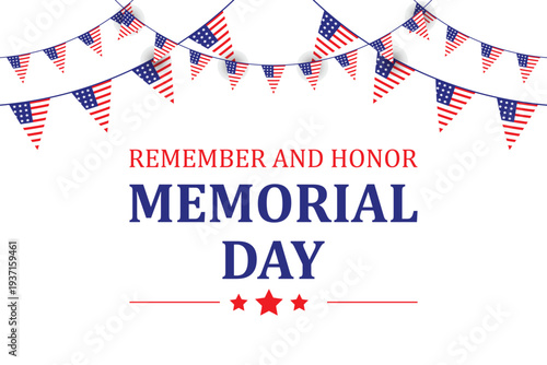 Memorial day patriotic banner with american flags and honor message