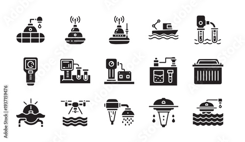 Collection of modern industrial and technology icons for business use
