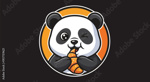 Cartoon panda character eating pastry