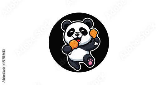 Cartoon panda character eating fried chicken