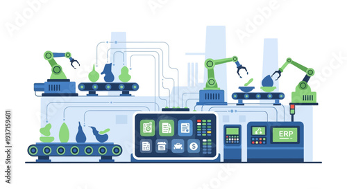 Smart Manufacturing & Industrial Automation: Robotic Production Line with Integrated ERP System for Modern Factory Operations
