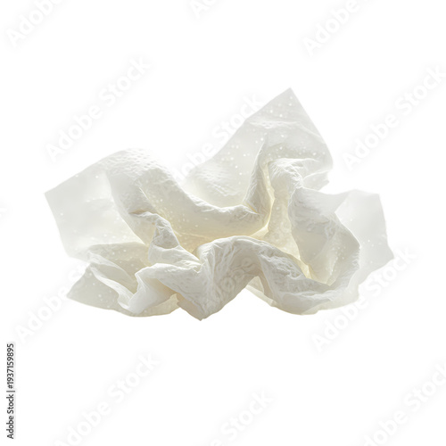 Softly Lit Crumpled White Paper Towel Showing Textured Details