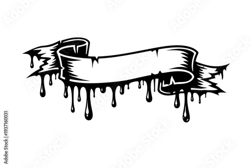 Black and white grunge banner with dripping paint effect illustration