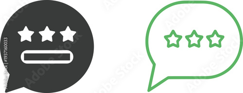 Customer review rating feedback speech bubble icon set, five star evaluation symbol for user experience, online rating system, satisfaction survey, testimonial and reputation concept